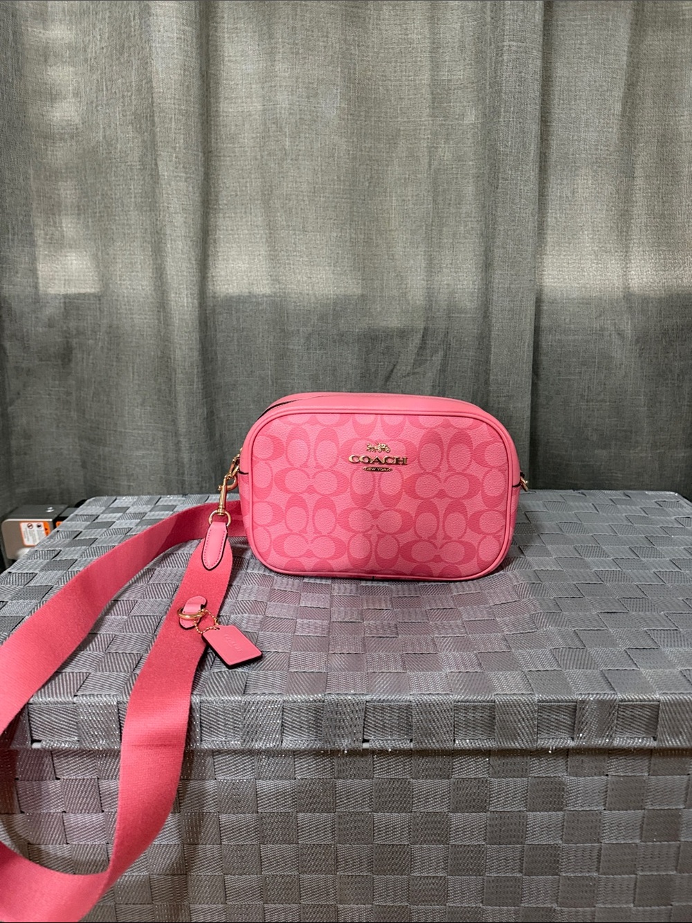 Coach Pink Signature Monogram Crossbody Camera Bag